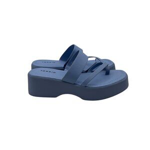 Torrid Strappy Platform Sandal 9 WW Blue Shoe Slip On Wide Open Toe